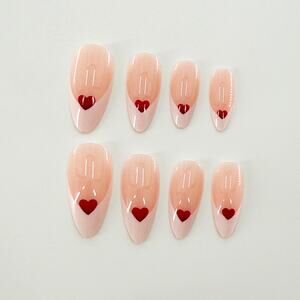 24Pc Romantic French Tip Press-On Nails, Valentine’s Day Heart Nail Set, Love